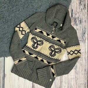 Grey and Cream TNA Lambswool Zip-Up Sweater